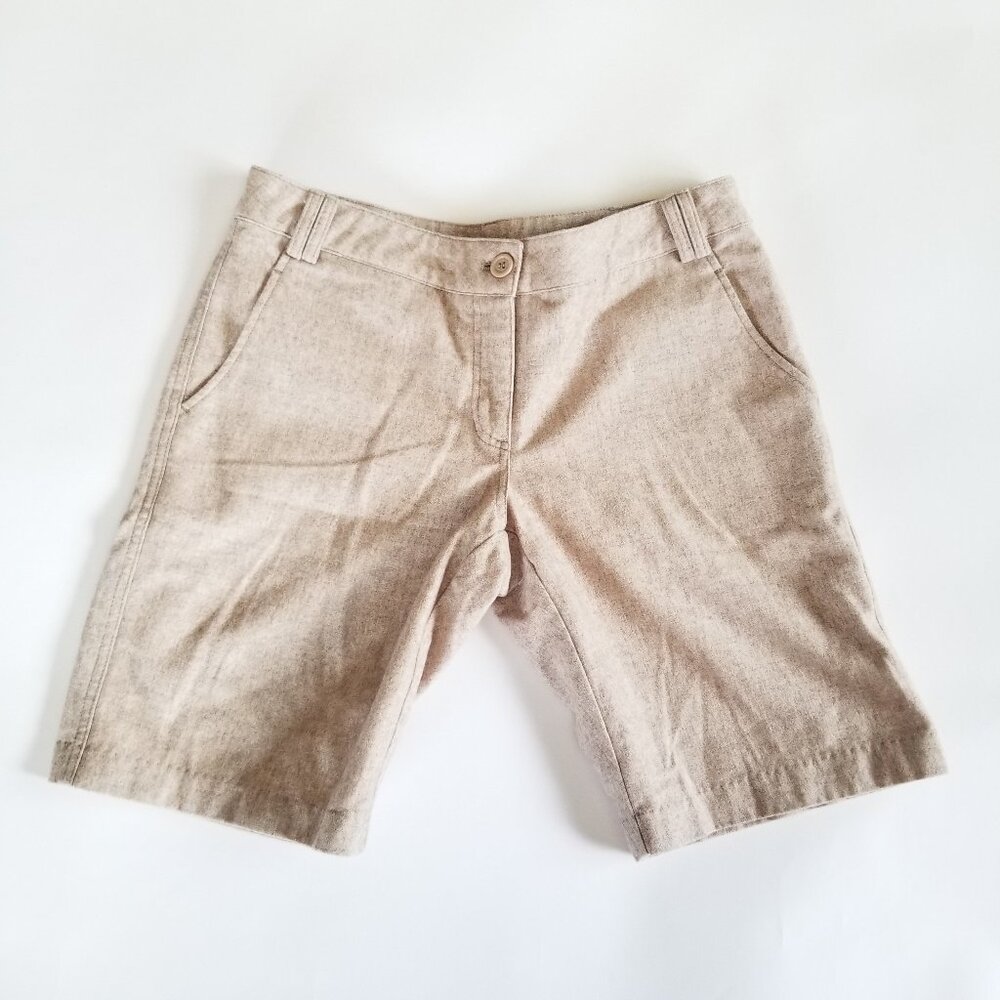 Foreign Exchange Wool Blend Tailored Bermuda Walking Shorts Beige Tan Medium